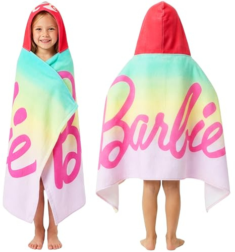 Get Trend Barbie Bath Towels with Hood for Girls, Soft Absorbent Cotton Beach Towels, Swimming Pool Hooded Poncho, Shower Bath Travel Cozy for Girls Ages 6-14 (Multi Barbie)