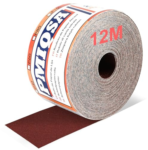 PMIQSA Rollo de Papel de Lija 70mm x 12m Grano 400 | Papel de Lija de óXido de Aluminio Para Lijar Pulir Y Eliminar El óXido Para Lijadora Manual