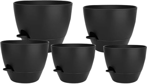 Tyinerc Pots de plantes à arrosage automatique, 5 pièces, avec réservoir, bac à plantes auto-arrosage avec trous de drainage, pour l'extérieur, jardin, balcon, terrasse, arrière-cour