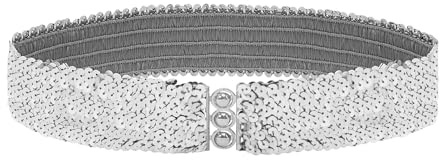TrendandStylez Damen Pailletten Gürtel elastisch – Glitzer Stretchgürtel für Kleid & Kostüm, funkelnder Taillengürtel für Karneval, 80er Jahre Party & Silvester in 4 Farben (Silber)