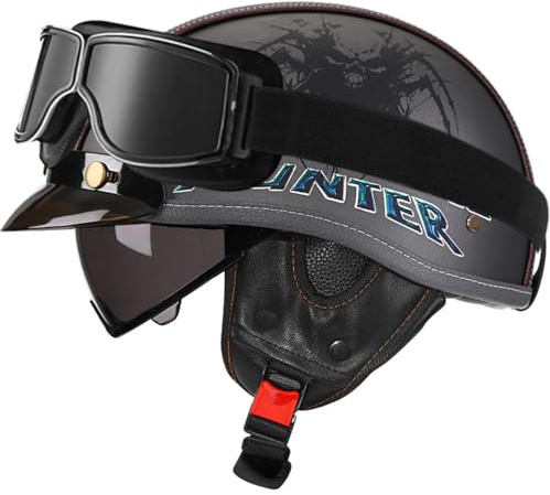 Caschi Cromwell Vintage Aperto Casco Retrò Moto Con Occhiali DOTECE Omologato Caschi Jet E Demi-Jet Casco Mezzo Robusto Elmetto Scodella For Biker Cruiser Scooter Touring H,M:57-58CM