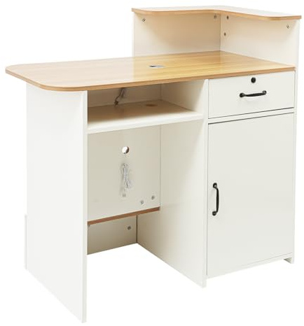 NoneDanGee Comptoir de réception avec tiroir verrouillable, meuble de bureau, table de réception, table de réception pour clinique, salon, hall, salle d'entreprise, 100 x 50 x 100 cm