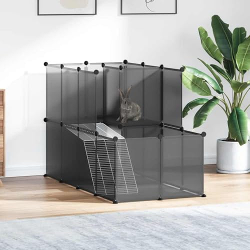 Mokuyary Kleintierkäfig Schwarz 142x74x93 cm PP und Stahl Hasenstall, Hasenkäfig Kleintierkäfig Kleintiergehege Hasenhaus, Hühnerstall Meerschweinchenstall