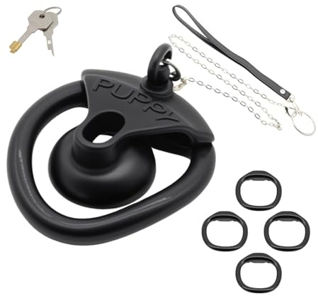 Cage de Chasteté pour Homme en Résine Légère Cage Pénienne Inversée avec 4 Anneaux pour Pénis Accessoires de Ceinture Chasteté Chaîne Métallique Chasteté BDSM Bondage (Black)