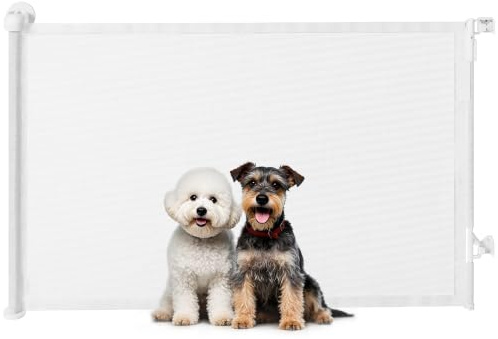 PawHut Treppenschutzgitter Ausziehbar mit Einhandbedienung 0-140 cm Weiß | Türschutzgitter, Treppenschutzrollo für Haustiere, Für Hunde, Absperrgitter für Treppen Türen, Innen- und Außenbereich