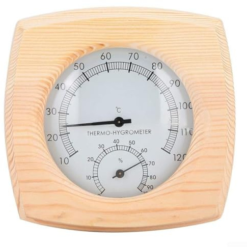 Valixirant Termometro per sauna in legno con misuratore di umidità – Rh sauna finlandese resistente al calore, struttura in legno, 15 x 13 x 3 cm