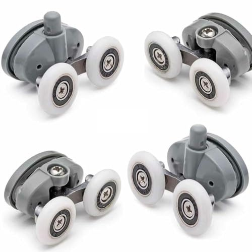 JoyousMall Paquete de 4 rodillos dobles de mariposa para puerta de ducha, ruedas inferiores superiores de 19/23/25/27 mm, corredores ajustables para puertas correderas de vidrio, 4-6 mm de grosor
