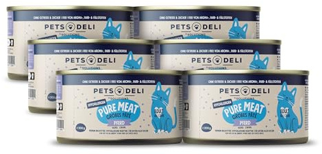 Pets Deli Hypocare Nassfutter für Katzen mit Pferd, 6x200g | Monoprotein Pferd, mit FOS-Präbiotika & Leinöl, für sensible Katzen, getreidefrei, ohne Zucker, Premium Qualität
