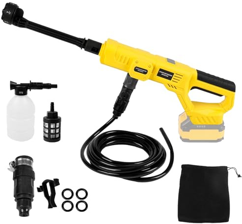 Idropulitrice a batteria compatibile con Dewalt 18/20 V, idropulitrice portatile da 69 bar, pistola a pressione con ugello spray 6 in 1, tubo da 5 m per irrigazione del pavimento dell'auto (senza
