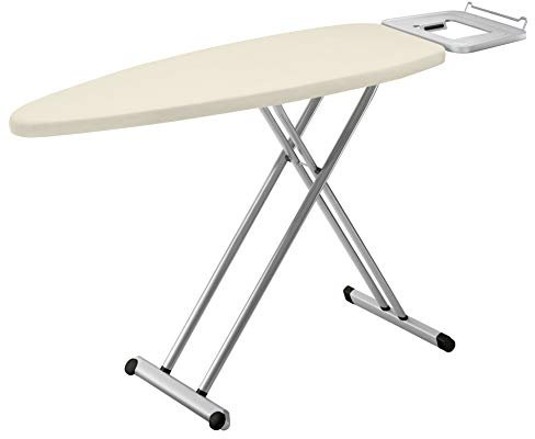 Tefal IB5100 Bügeltisch (Sicherheitsablage, Dampfbügelfläche ohne Durchtropfen, integrierte Kleiderstange, höhenverstellbar) Silber/beige