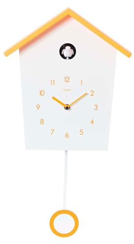 Cuco Clock Kuckucksuhr Landhaus 46,5 × 27 × 7,8cm, Pendeluhr Wanduhr, Moderne Schwarzwalduhr, Pendeluhr mit Nachtruhefunktion, Vogelgezwitscher, Vogelstimme