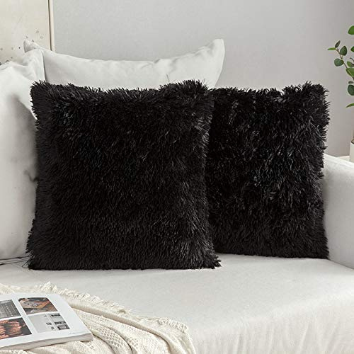 MIULEE 2er Set Kissenbezug 45×45cm Langflor Plüsch Schwarz | Superweich Kuschelig Pflegeleicht Langlebig Modern Dekorativ Für Sofa Bett Wohnzimmer Schlafzimmer Und Gästezimmer