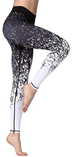 FLYILY Femmes Imprimé Pantalon de Yoga,Legging de Sport pour Femme Slim Fit Taille Haute Opaque Fitness Course Collants Compression