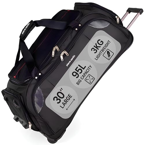 Pierre Cardin Bolsa con Ruedas Grande y Liviana con Ruedas de Skate de Calidad Probada, Carro de Arrastre, Bolsa de Deporte de Viaje CL769, Negro, Grande 30 