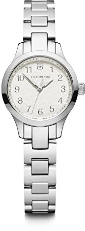 Victorinox Damen Armbanduhr Alliance XS Ø 28mm, Swiss Made, Analog Quarz, Wasserdicht bis 100m, 3-Fach Saphirglas, Edelstahl Armband, Schwarz/Silber, 241839