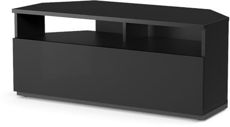 RO&CO Sonorous TRD100 BLK | Meuble TV d’Angle Noir 100 cm | Meuble Télévision d’Angle pour Salon Moderne | Porte Rabattable Noire avec Rangement Caché | Supporte Jusqu’à 40 kg.