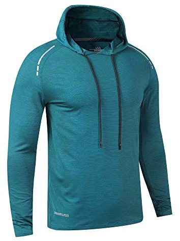 Hombres Culturismo Manga Larga Capucha Corriendo Sudaderas Ajuste seco Actuación Elástico Poliéster y Spandex T203 Verde XL
