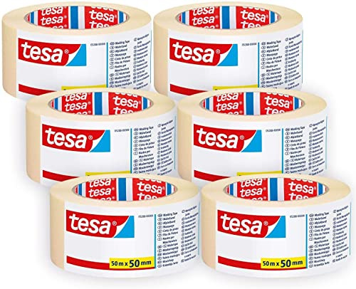 6 Rollen tesa Malerband Basic 5288, 50mm x 50m, Malerkrepp Basic, Kreppklebeband