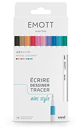 Emott Uni Ball – Uni Mitsubishi Pencil – 10 Pastellstifte – Schreiben, Zeichnen, Plotten – Spitze 0,4 mm – Violett, Grün, Koralle, Grau, Bonbonrosa, Lachs, Hellrosa, Beige, Hellblau, Himmelblau