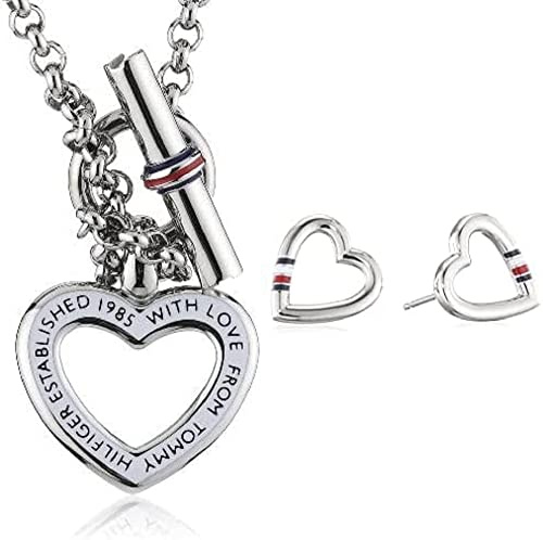 Tommy Hilfiger Halskette und Ohrringe aus Edelstahl mit Herz verziert