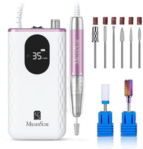 MelodySusie Professional Clip-On High-Efficiency Nail Drill,MM400D 35000RPM Rechargeable E-File with Gem-Cut Design and Lightweight Handpiece for All Manicure Shaping, Gel Removal & Salon Use