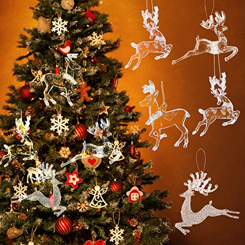 Set di 12 renne ornamentali da appendere, in cristallo acrilico, statuette di renna di cervo, trasparenti, ornamenti natalizi per albero di Natale, decorazione per interni, 6,9 cm, 7,9 cm, 4 stili