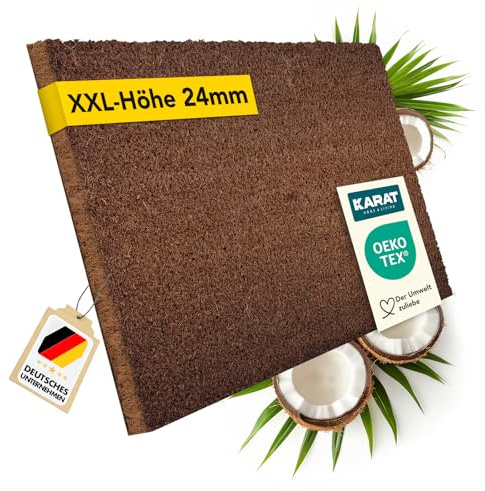 KARAT Fußmatte für Außen und Innen, 100x200 cm Braun XXL-Höhe 24mm, extra Dicke Türmate aus Kokos, Schmutzfangmatte, Kokosmatte mit Rutschfester Rückseite für Haustür, Eingang