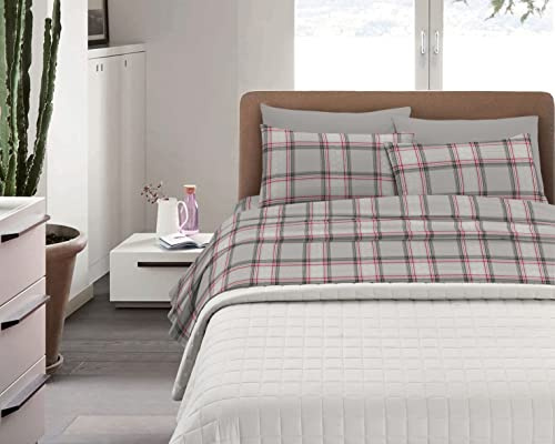 IlGruppone Completo Letto in Cotone Di Flanella Calda e Morbida Anti Pilling - Set Lenzuola Flanellato 3 Misure parure con Federe(Singolo, Tartan Grigio)