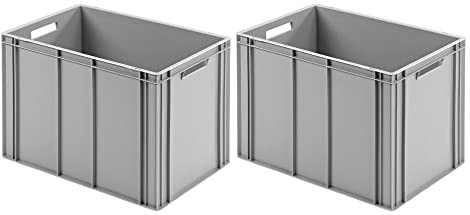 SuperSparSet 2x Eurobehälter mit offenem Griff | HxBxT 42x40x60cm | 70 Liter | Grau | Eurobox, Transportbox, Transportbehälter, Stapelbehälter