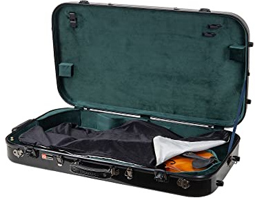 Crossrock Fiberglas Doppelkoffer für Mandoline & 4/4 Violine – passend für A & F-Stil | schwarz glänzende Oberfläche, TSA-Schloss, Rucksackgurte, Zubehöraufbewahrung – Pro Tour Serie