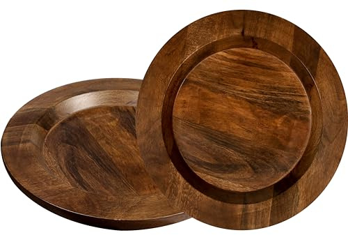 Alpha Living Home Mango Wooden Plates Set of 2-13” Round Rustic Farmhouse Chargers for Dinner & Charger Plates, Handcrafted Tableware for Charcuterie, BBQ, Farmhouse Dining, or Gift (Walnut)