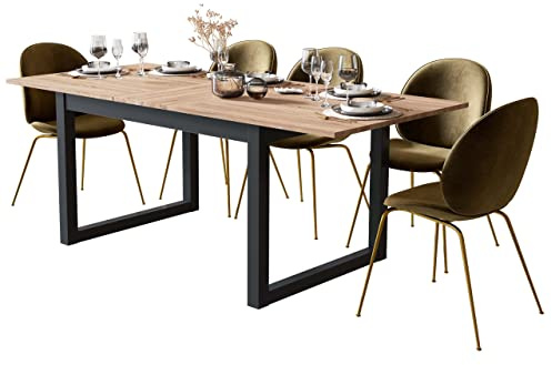 Newfurn Esstisch ausziehbar 160-200 cm Sonoma Eiche Anthrazit Esszimmer | zweifarbig mit U-Kufen Gestell, Küchentisch Esszimmermöbel, für bis 8 Personen, modern industrial für Familien