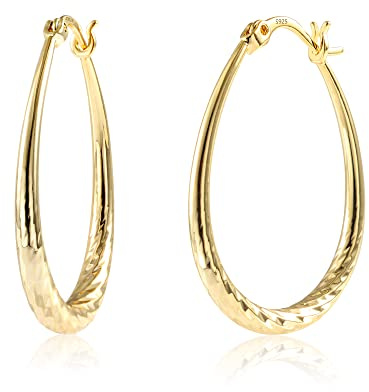 Boucles d'oreilles créoles en or pour femmes, 14K véritable plaqué or boucles d'oreilles créoles ovales, hypoallergénique en argent sterling 925 créoles mode grandes créoles en or twist créoles