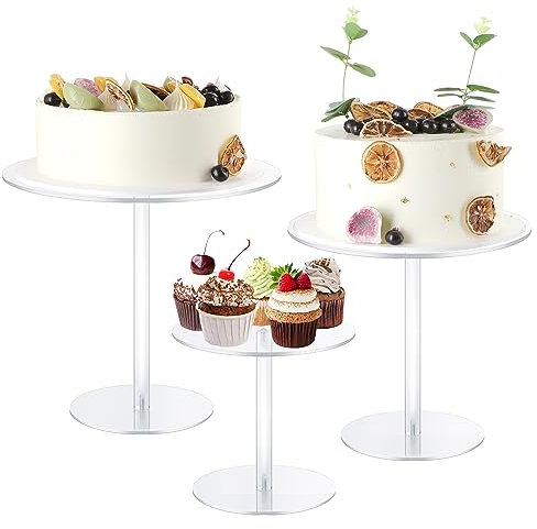 Juego de 3 soportes acrílicos para tartas, soporte redondo y alto para tartas para mesa de postre, soporte para cupcakes, postres, pasteles, dulces, exhibición para bodas, eventos, fiestas de