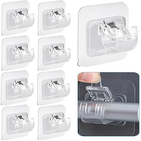 XUSSMM 10 Stück Selbstklebende Gardinenstangenhalterung, Nagelfreie Verstellbare Stangenhalter Handtuch Stangen Haken Vorhänge Haken Halter für Wohnzimmer, Schlafzimmer, Bad, Hotel (Transparent)