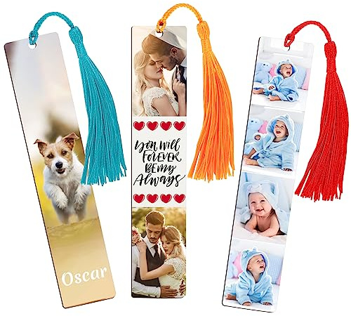 Personalisierte Lesezeichen mit Bild und Text, kundenspezifisches Foto-Lesezeichen, doppelseitiges personalisiertes Lesezeichen mit Quaste für Frauen, Buchliebhaber-Geschenke für Geburtstage