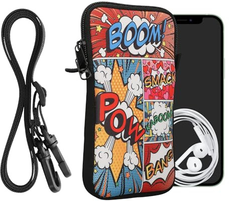 kwmobile Handytasche für Smartphones XL - 6,7/6,8 - Neopren Handy Hülle Mehrfarbig - Handy Tasche mit Kette 17,2 x 8,4 cm Innenmaße - Comic Symbole