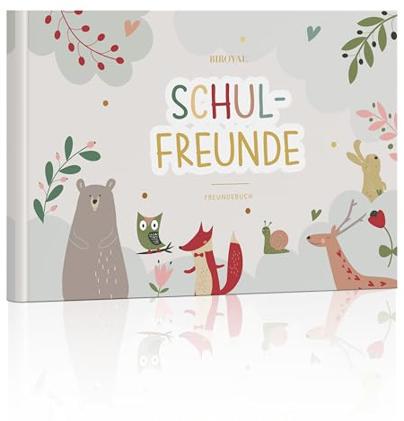 BIROYAL Freundebuch Grundschule, Freundschaftsbuch für 27 Schulfreunde zum Ausfüllen - 120g Papier Kein Durchscheinen für Schreiben, A5 Format, Einfach auszufüllen, Viele Gedenkseiten, 120 Seiten