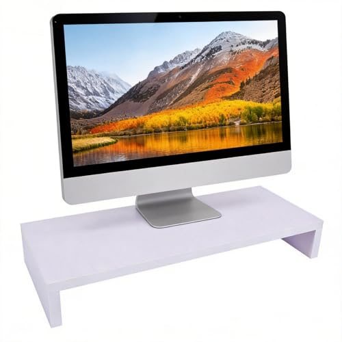 Monitor Stand Wooden Monitor Riser Desktop Organizer LED LCD Computer Monitor Riser Universal PC Notebook TV Riser Bracket Organizer Rack 50 X 20 X 7.7cm (White)