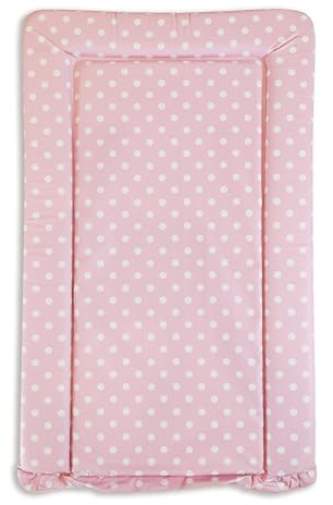 KATY Deluxe Wickelunterlage für Mädchen, wasserdicht, abwischbar, mit erhöhten Kanten, Rosa mit weißen Punkten