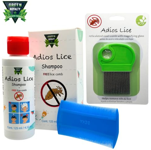 Green Royalty Adios Lice Shampoo (125ml) + Reticulated Steel Comb with Magnifying Glass