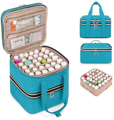 Yarwo Pill Bottle Organizer Storage Bag, 3 Layers Medicine Travel Case Empty with Demountable Design and Dividers for Pills, Potions, Vitamins and Emergency First Aid Supplies, Teal (PATENT DESIGN)
