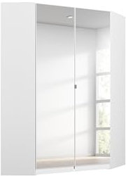 Rauch Möbel Nidda, Eckschrank mit 2 Spiegeltüren, Eck-Kleiderschrank, Kleiderschrank weiß, Garderobe, Schrank mit Stauraum, Drehtürenschrank, 2-türig, Farbe Alpinweiß, 117x197x104cm