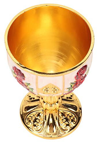 Calice à Motif de Fleurs Rétro en Relief doré pour Fêtes, Décoration de la Maison, Gobelet à Vin élégant en Alliage de Zinc pour Cadeaux (Fleur Rouge Doré)