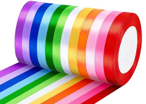 Geschenkband Satinband Dekorationsband, 12 Farben 22m X 1cm Ringelband, Für Geschenkverpackung Luftballons Blumen Handarbeit, Weihnachten Geburtstag Hochzeit Party Deko