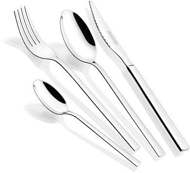 Monix - M206974 - Amalfi Lot de 24 Couverts avec Couteaux à Steak, Acier Inoxydable 18/10, Finition Polie, Passe au Lave-Vaisselle