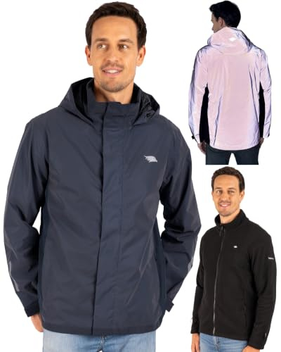 Valkental 3in1 Jacke Herren, Reflektierend & Wasserdicht | Fleece Zipp-In & verstaubare Kapuze, 10.000mm Wassersäule, nutzbar als Winter-, Regen- & Fahrradjacke
