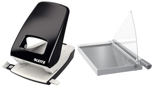 Leitz Set Starker Büro Locher + Precision Office Hebelschneider A3, Großer Locher für 40 Blatt, Papierschneidemaschine mit 457 mm Schnittlänge für bis zu 15 Blatt, 51380095 + 90220000