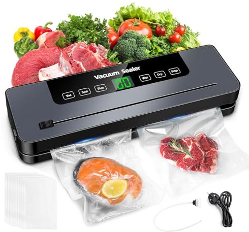 comeder 6 in 1 Vacuum Sealer Machine, 30cm Longer Seal Food Sealer with 50Pcs Vacuum Sealer Bags for Vac/Seal/Rice/Wet/Dry Mode, Built-in Cutter and Visible LED Digital Countdown Display