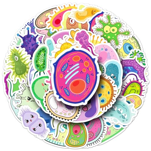 Affoto Biology Aufkleber für Laptop(50PCS),Geschenk für Kinder Jugendliche Erwachsene Jungen,Mikroorganismen Wasserdicht Vinyl Aufkleber Stickers für Scrapbook,Skateboard,Auto,Gepäck